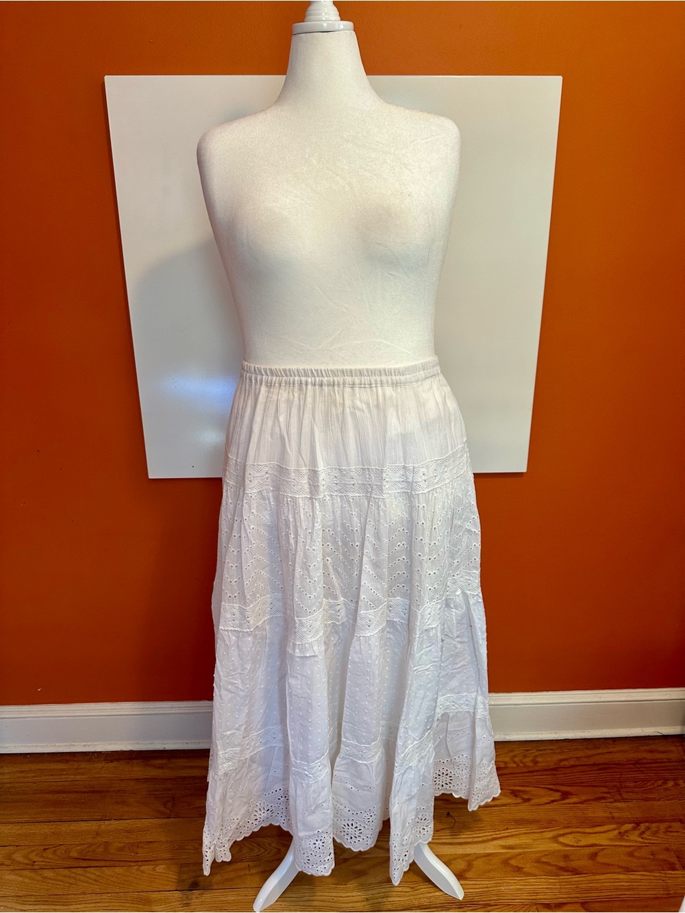Coldwater Creek White Eyelet Lace Tiered Maxi Skirt 1X